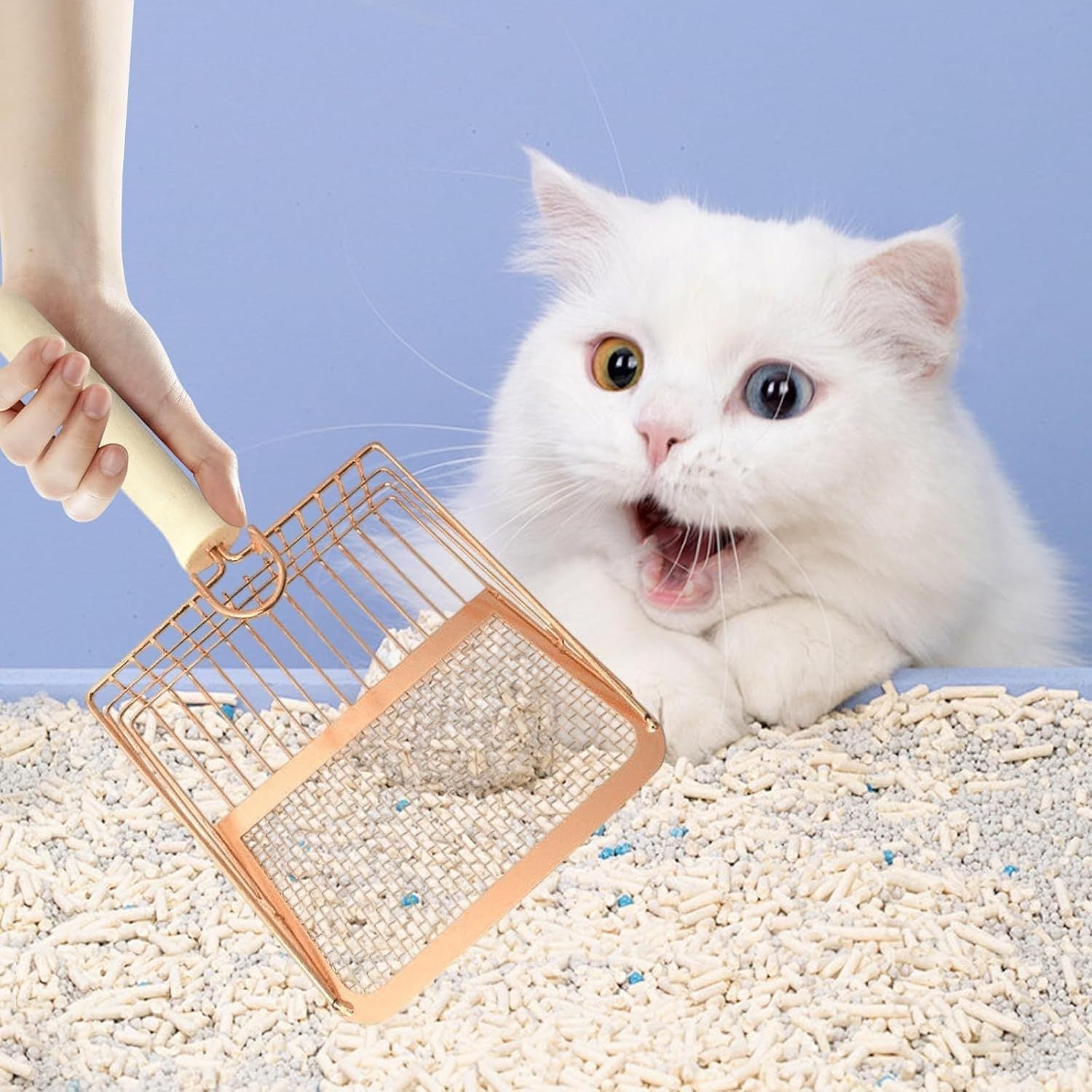 JMT-171850 Metal Litter Scoop with Wooden Handle for Effective Cat Litter Cleaning and Poop Sifting