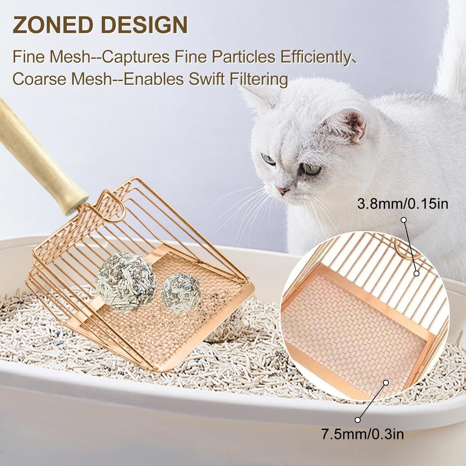 JMT-171850 Metal Litter Scoop with Wooden Handle for Effective Cat Litter Cleaning and Poop Sifting