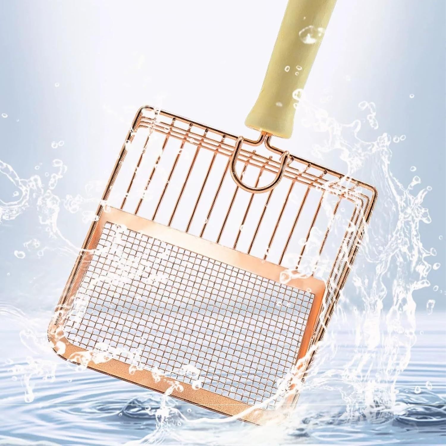 JMT-171850 Metal Litter Scoop with Wooden Handle for Effective Cat Litter Cleaning and Poop Sifting