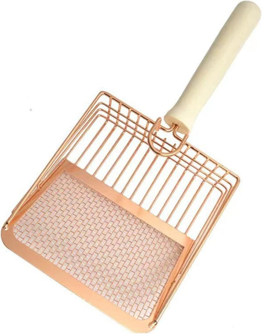 JMT-171850 Metal Litter Scoop with Wooden Handle for Effective Cat Litter Cleaning and Poop Sifting