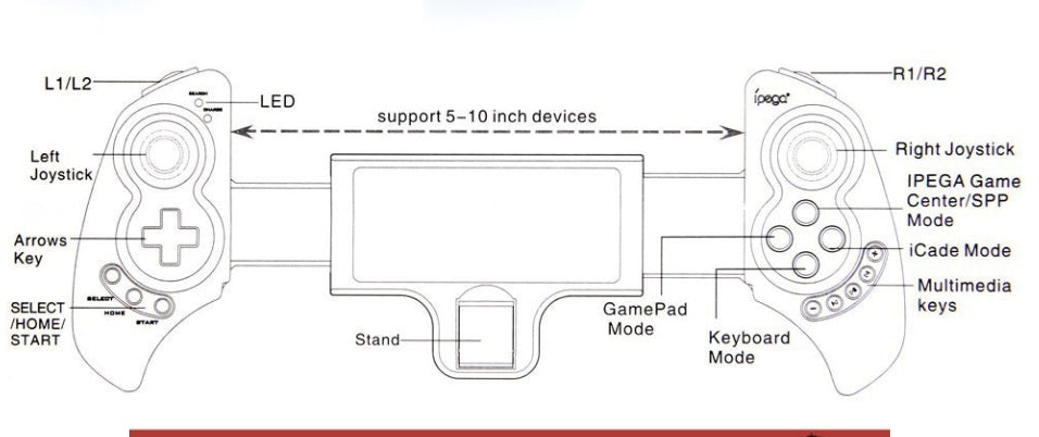 JMT-171850 Wireless Bluetooth Game Controller with Telescopic Stand for Mobile Devices and Tablets, Compatible with Android and iOS