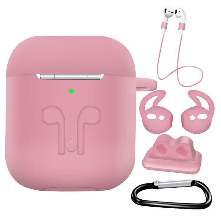 JMT-171978 AirPods Compatible Silicone Protective Cover Set with Anti-Lost Rope and Storage Sleeve - 5 Pieces