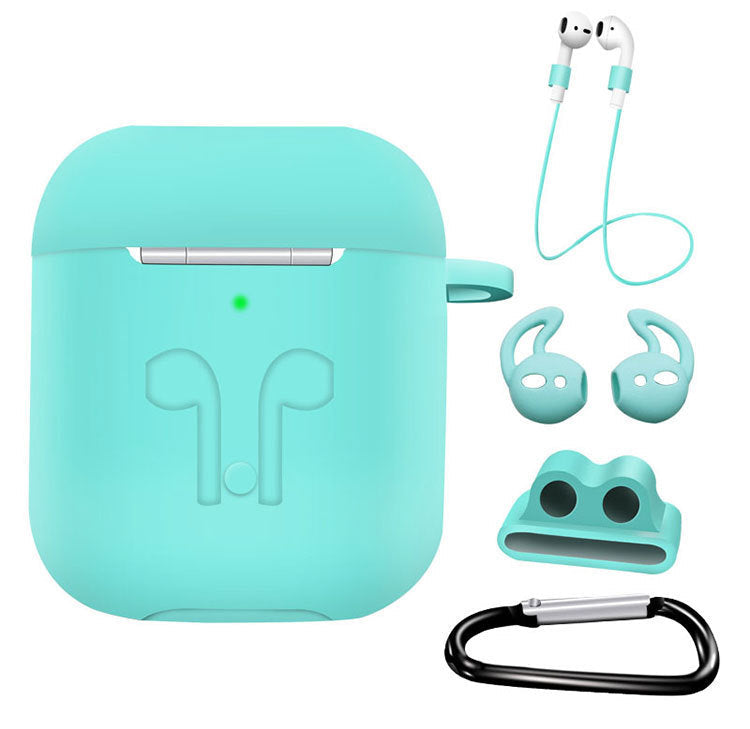 JMT-171978 AirPods Compatible Silicone Protective Cover Set with Anti-Lost Rope and Storage Sleeve - 5 Pieces