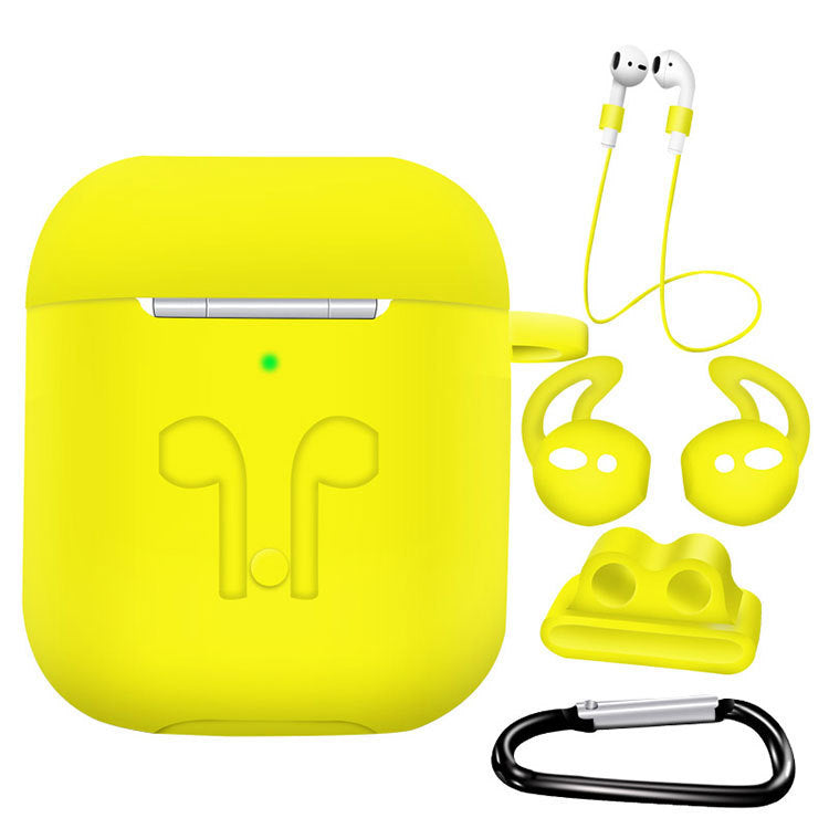 JMT-171978 AirPods Compatible Silicone Protective Cover Set with Anti-Lost Rope and Storage Sleeve - 5 Pieces