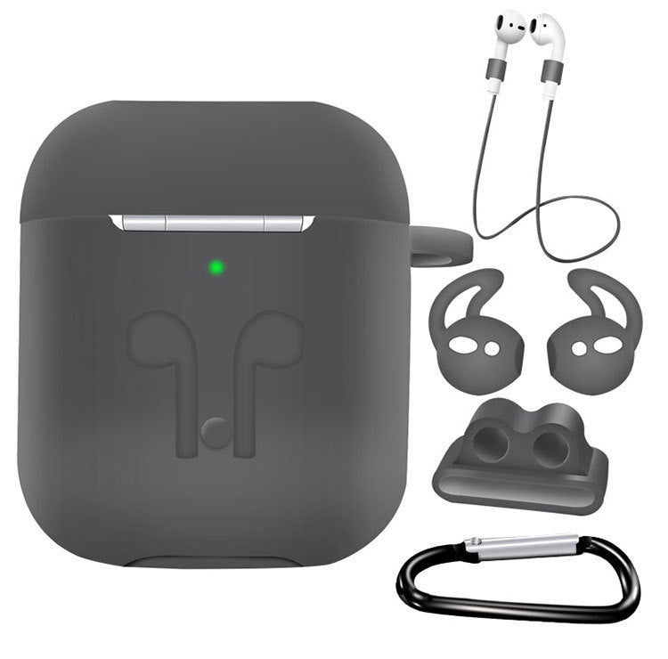 JMT-171978 AirPods Compatible Silicone Protective Cover Set with Anti-Lost Rope and Storage Sleeve - 5 Pieces