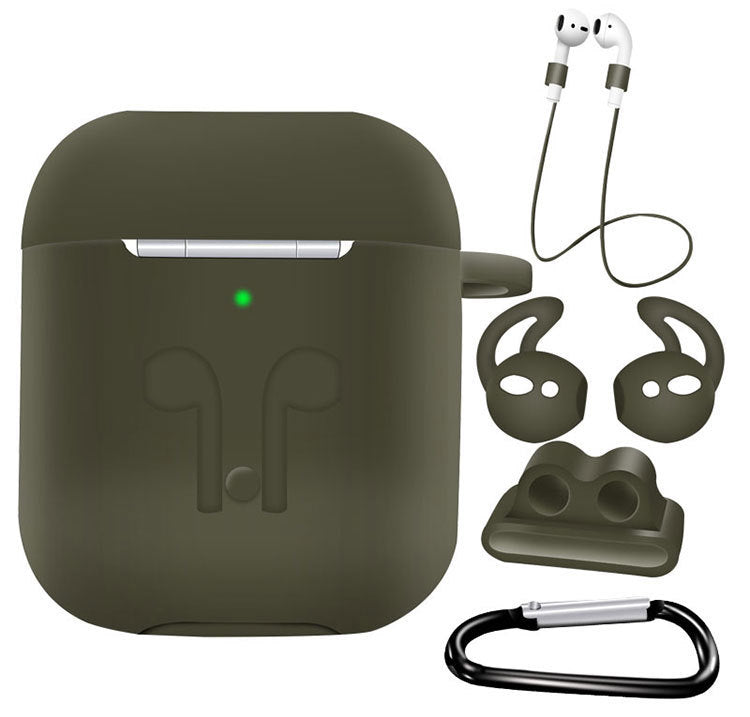 JMT-171978 AirPods Compatible Silicone Protective Cover Set with Anti-Lost Rope and Storage Sleeve - 5 Pieces