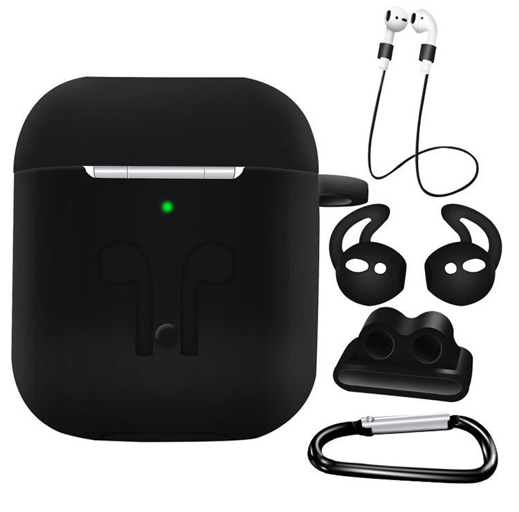 JMT-171978 AirPods Compatible Silicone Protective Cover Set with Anti-Lost Rope and Storage Sleeve - 5 Pieces