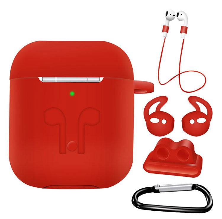 JMT-171978 AirPods Compatible Silicone Protective Cover Set with Anti-Lost Rope and Storage Sleeve - 5 Pieces
