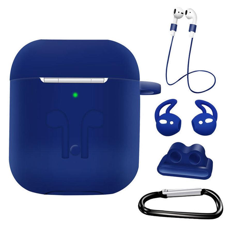 JMT-171978 AirPods Compatible Silicone Protective Cover Set with Anti-Lost Rope and Storage Sleeve - 5 Pieces