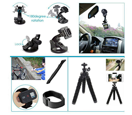 JMT-172362 Universal Action Camera Accessory Kit with Suction Cup, Mounts, Grips, and Carry Case