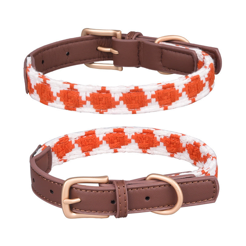 JMT-172490 Soft Woven Plaid Dog Collar in Red, Green, and Brown - Multiple Sizes Available