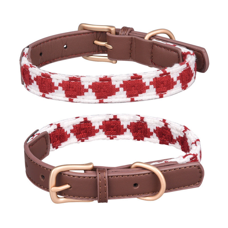 JMT-172490 Soft Woven Plaid Dog Collar in Red, Green, and Brown - Multiple Sizes Available