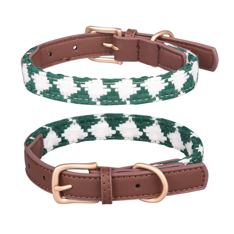 JMT-172490 Soft Woven Plaid Dog Collar in Red, Green, and Brown - Multiple Sizes Available