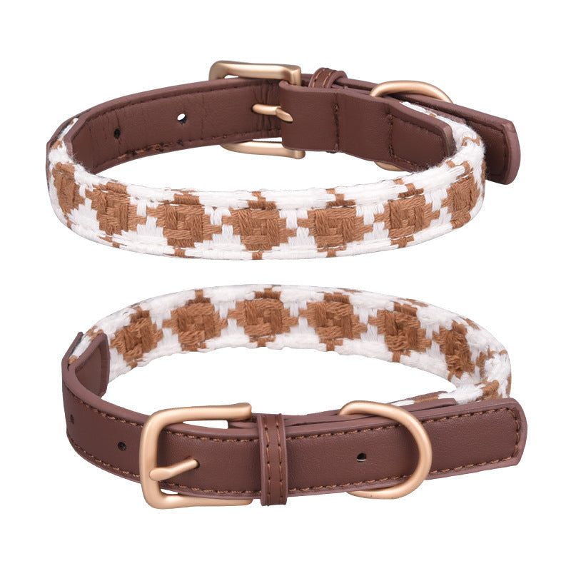 JMT-172490 Soft Woven Plaid Dog Collar in Red, Green, and Brown - Multiple Sizes Available