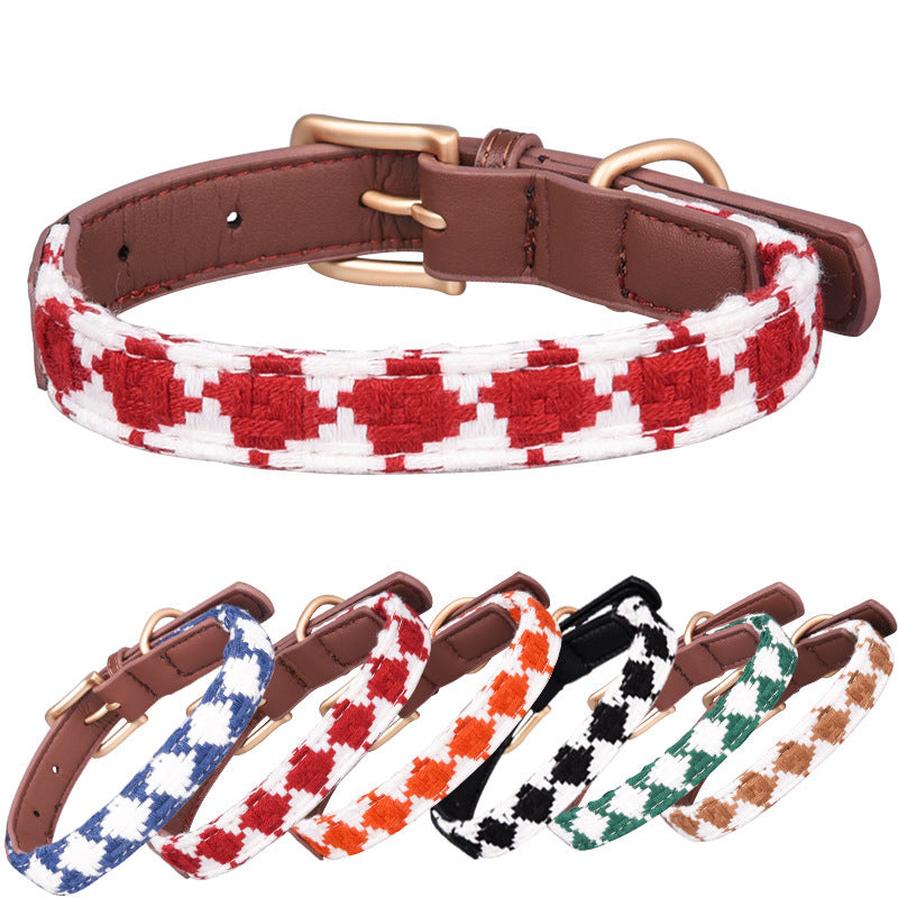 JMT-172490 Soft Woven Plaid Dog Collar in Red, Green, and Brown - Multiple Sizes Available