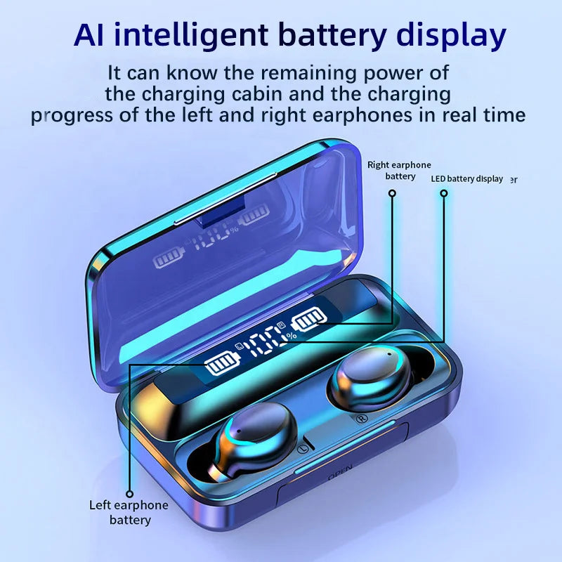 JMT-173322 F9-5 Wireless Earbuds with 9D Stereo Sound, Waterproof Design, and Bluetooth 5.0 Connectivity