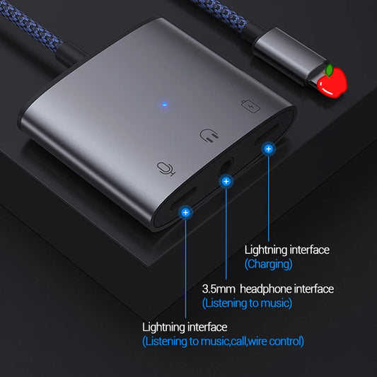 JMT-173642 3 in 1 3.5mm Headphone Adapter with Charging Splitter for iPhone and iPad Devices