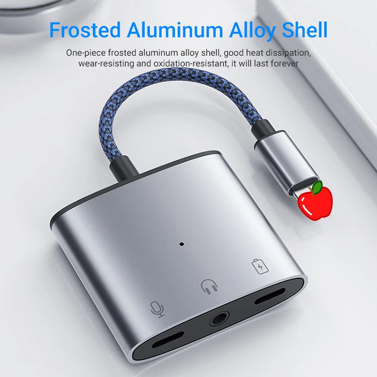 JMT-173642 3 in 1 3.5mm Headphone Adapter with Charging Splitter for iPhone and iPad Devices