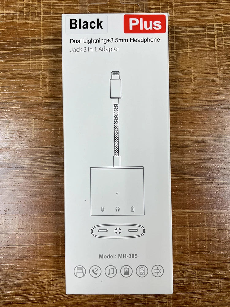 JMT-173642 3 in 1 3.5mm Headphone Adapter with Charging Splitter for iPhone and iPad Devices