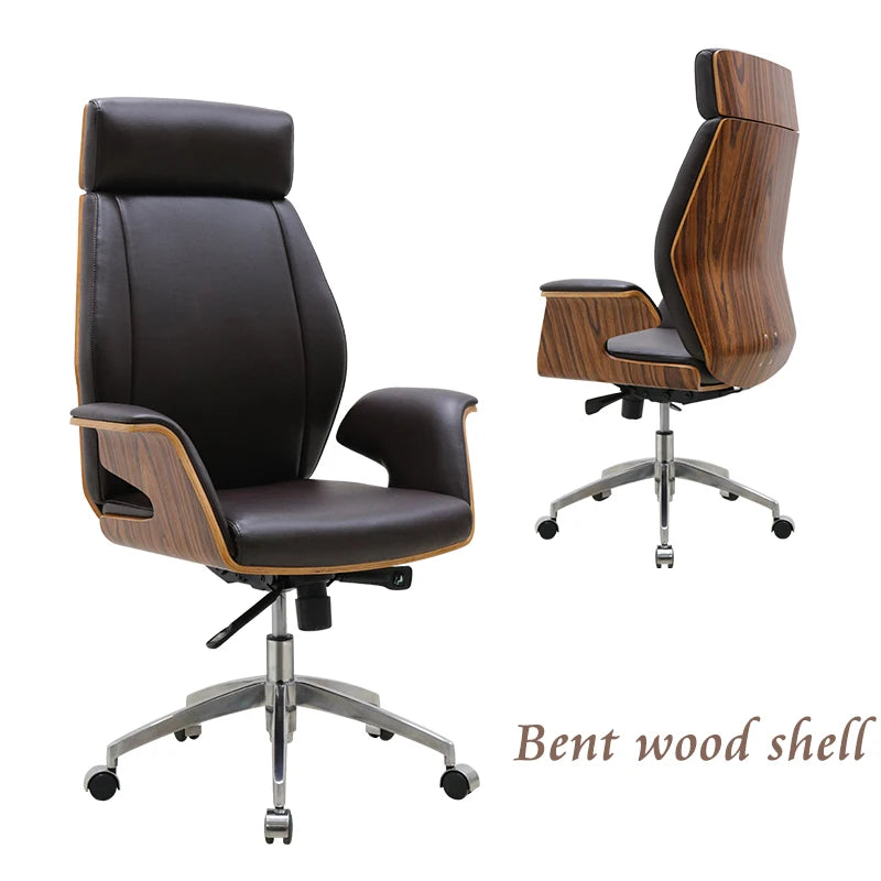 JMT-173898 High Back Ergonomic Leather Office Chair with Reclining Backrest and PU Armrests, 200kg Capacity, Adjustable Height