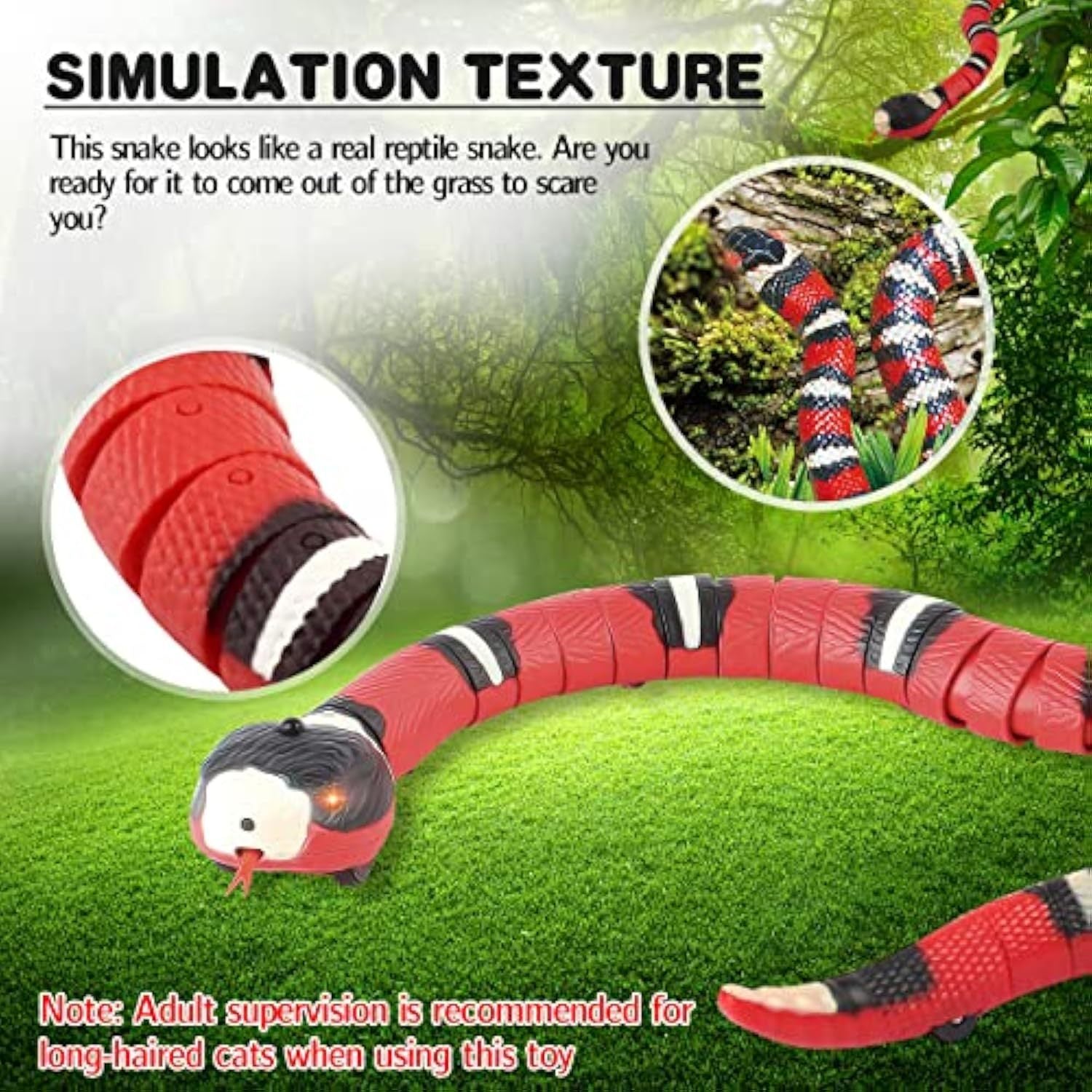 JMT-173962 Interactive Pet Snake Toy with Infrared Sensor and Rechargeable Battery - Realistic Gag Toy for Cats and Dogs