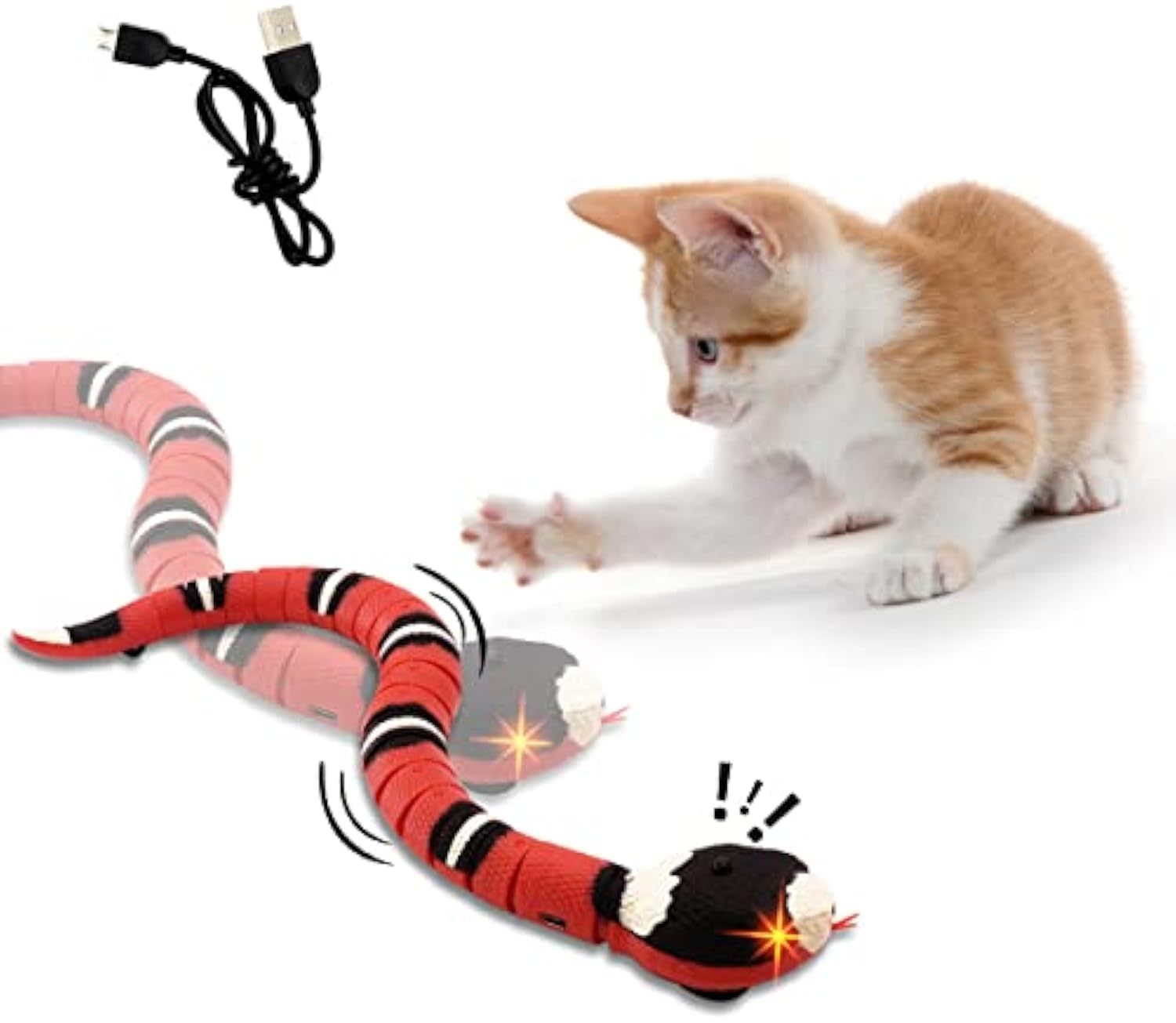 JMT-173962 Interactive Pet Snake Toy with Infrared Sensor and Rechargeable Battery - Realistic Gag Toy for Cats and Dogs