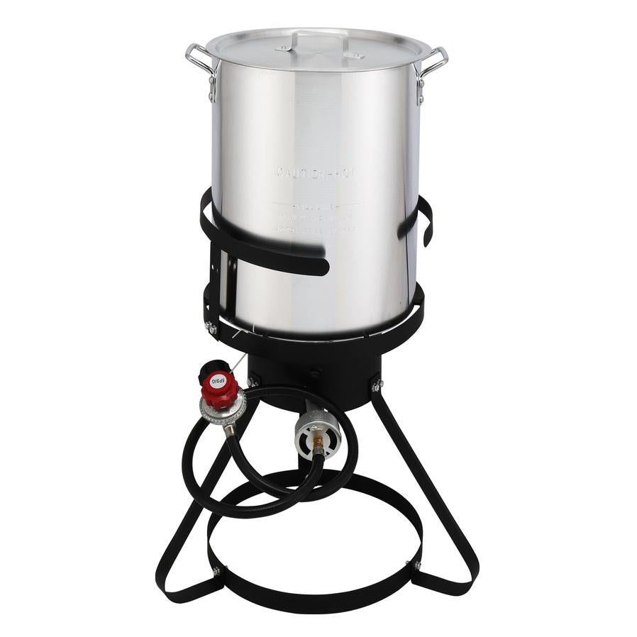 JMT-174026 30QT and 10QT Cookware Set with Black Circular Iron Frame and Silver Aluminum Fryer