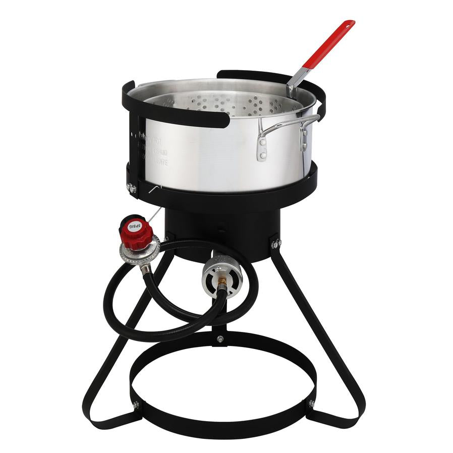 JMT-174026 30QT and 10QT Cookware Set with Black Circular Iron Frame and Silver Aluminum Fryer