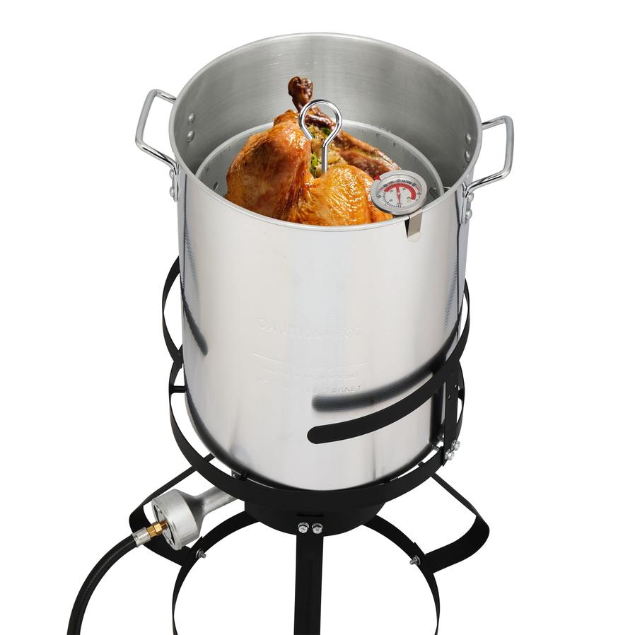 JMT-174026 30QT and 10QT Cookware Set with Black Circular Iron Frame and Silver Aluminum Fryer