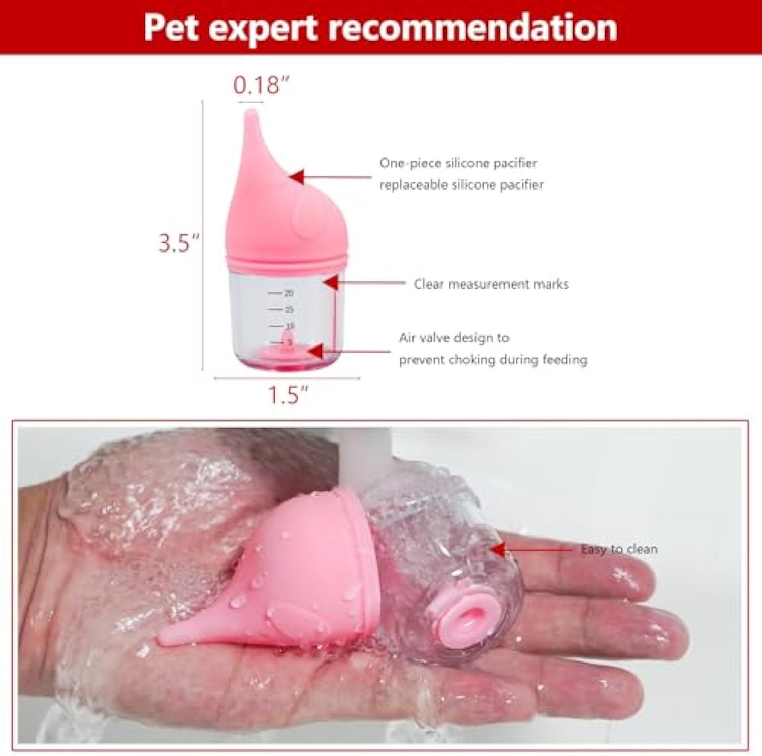 JMT-175114 Soft Silicone Pet Feeding Bottle Kit for Kittens and Puppies with Anti-Choking Valve and Measurement Markings