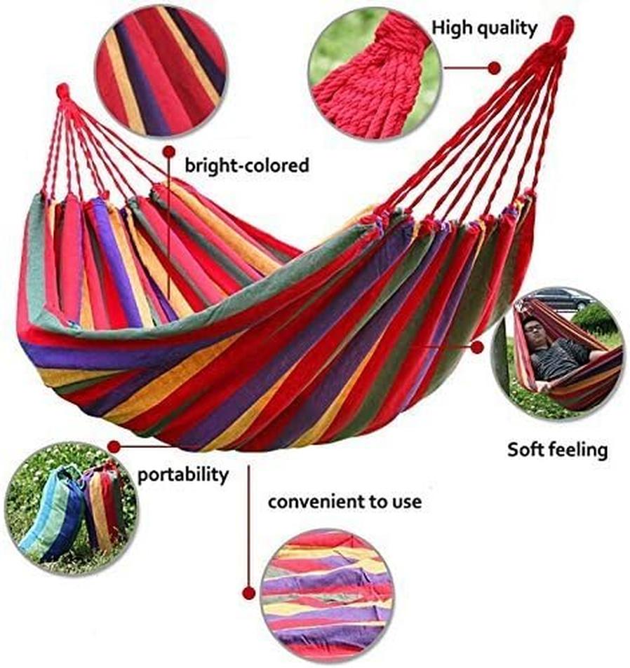 JMT-175178 Outdoor Double Cotton Hammock for Two - Striped Red Design