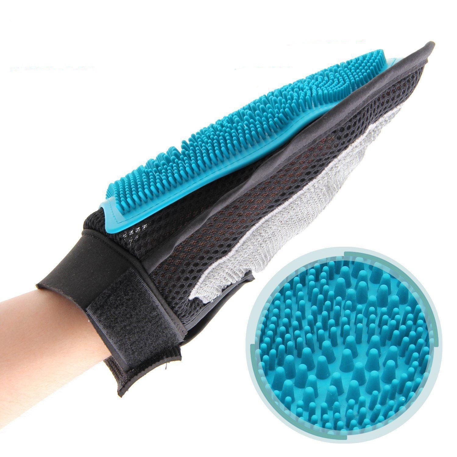JMT-175370 Two-in-One Double-Sided De-Floating Rubber Pet Bath and Massage Brush with Gloves