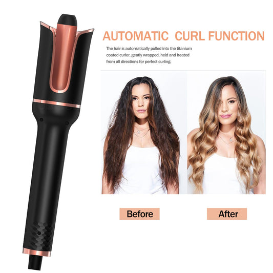 JMT-175434 Portable Automatic Wireless Curling Iron with Tourmaline Ceramic, Black Pink, Wet & Dry Styling