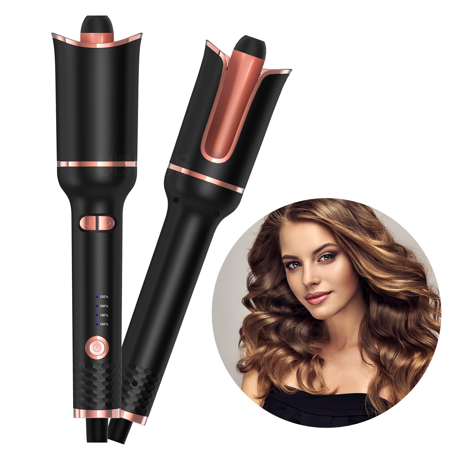JMT-175434 Portable Automatic Wireless Curling Iron with Tourmaline Ceramic, Black Pink, Wet & Dry Styling