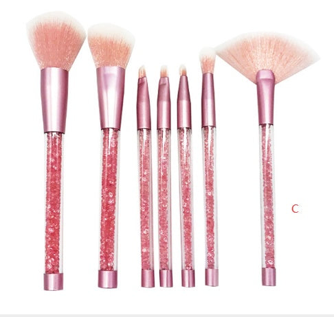JMT-175562 7-Piece Gradient Makeup Brush Set with Blue Fiber Hair and Pink Crystal Handles