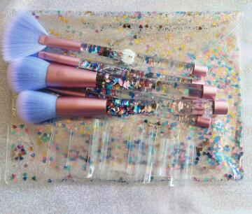 JMT-175562 7-Piece Gradient Makeup Brush Set with Blue Fiber Hair and Pink Crystal Handles