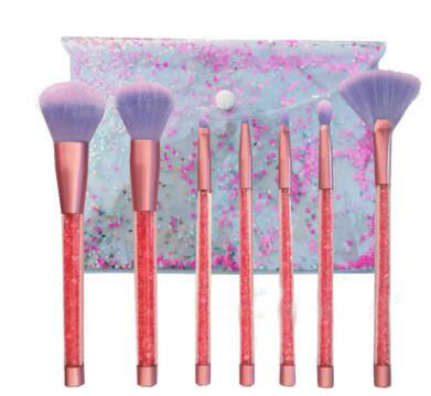 JMT-175562 7-Piece Gradient Makeup Brush Set with Blue Fiber Hair and Pink Crystal Handles