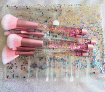 JMT-175562 7-Piece Gradient Makeup Brush Set with Blue Fiber Hair and Pink Crystal Handles