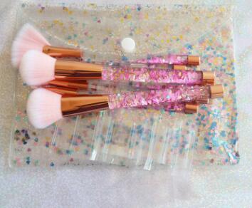 JMT-175562 7-Piece Gradient Makeup Brush Set with Blue Fiber Hair and Pink Crystal Handles