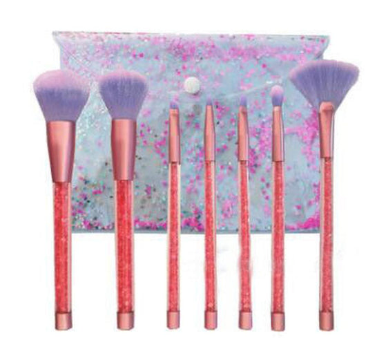 JMT-175562 7-Piece Gradient Makeup Brush Set with Blue Fiber Hair and Pink Crystal Handles