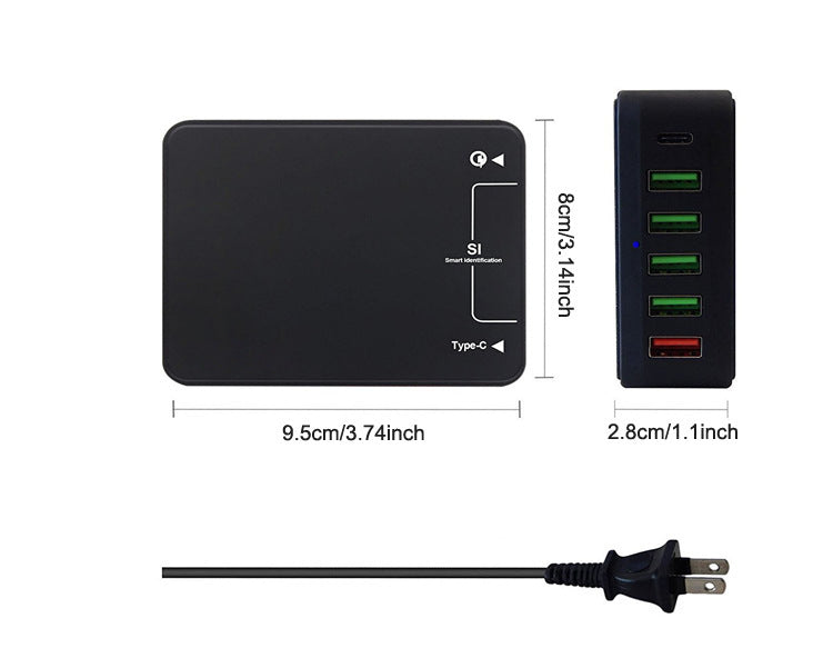 JMT-175626 Black Multi-Port USB Mobile Phone Charger - 8000mA Direct Charging, No Indication Function