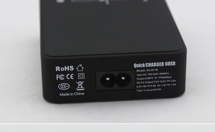 JMT-175626 Black Multi-Port USB Mobile Phone Charger - 8000mA Direct Charging, No Indication Function