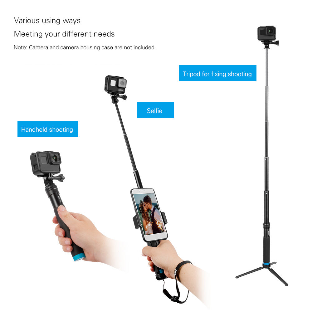 JMT-176138 Aluminum Alloy Tripod Selfie Stick with GoPro Mount and Mobile Phone Holder