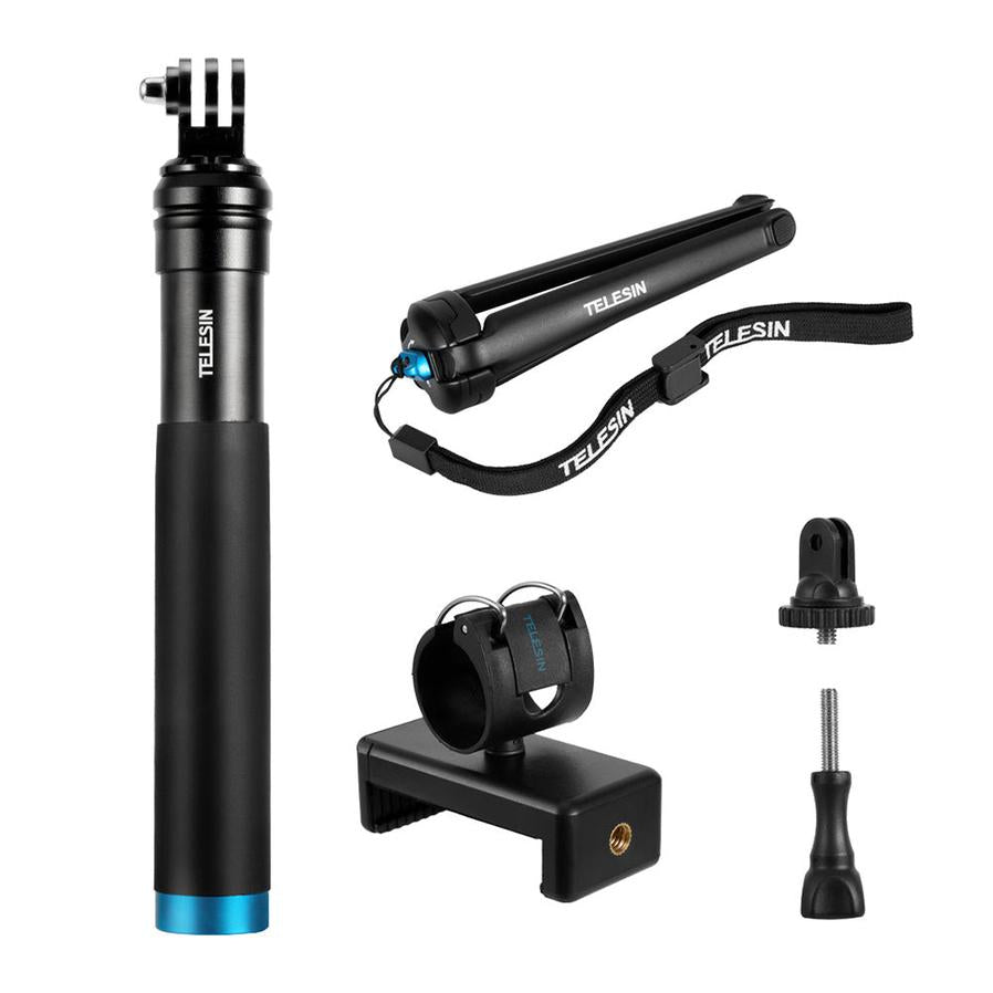 JMT-176138 Aluminum Alloy Tripod Selfie Stick with GoPro Mount and Mobile Phone Holder