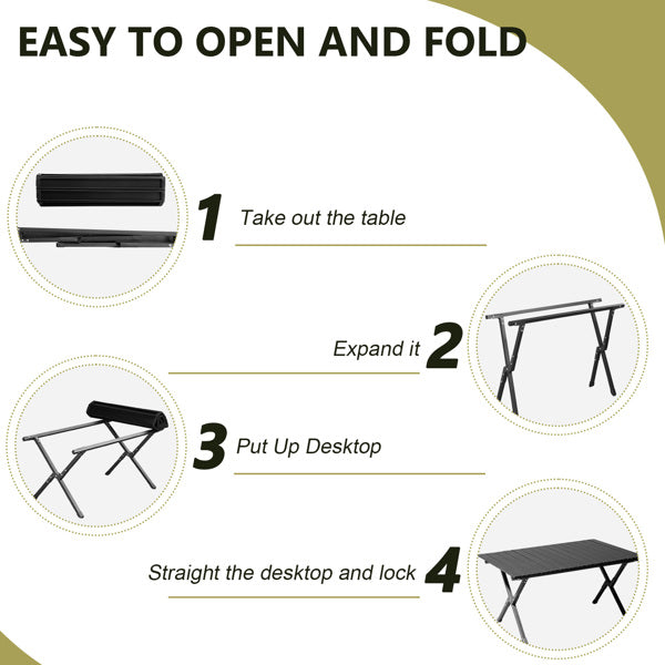 JMT-176138 Portable Black Camping Roll Table - 86x60x42cm Folding Outdoor Furniture
