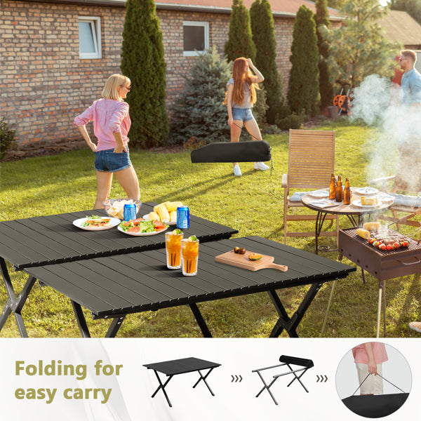 JMT-176138 Portable Black Camping Roll Table - 86x60x42cm Folding Outdoor Furniture