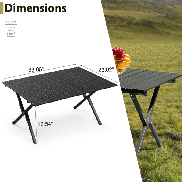 JMT-176138 Portable Black Camping Roll Table - 86x60x42cm Folding Outdoor Furniture