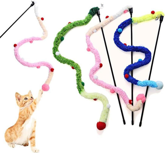 JMT-176266 Plush Interactive Cat Wand with Colorful Teaser Strips and Bells - Engaging Toy for Cats of All Sizes