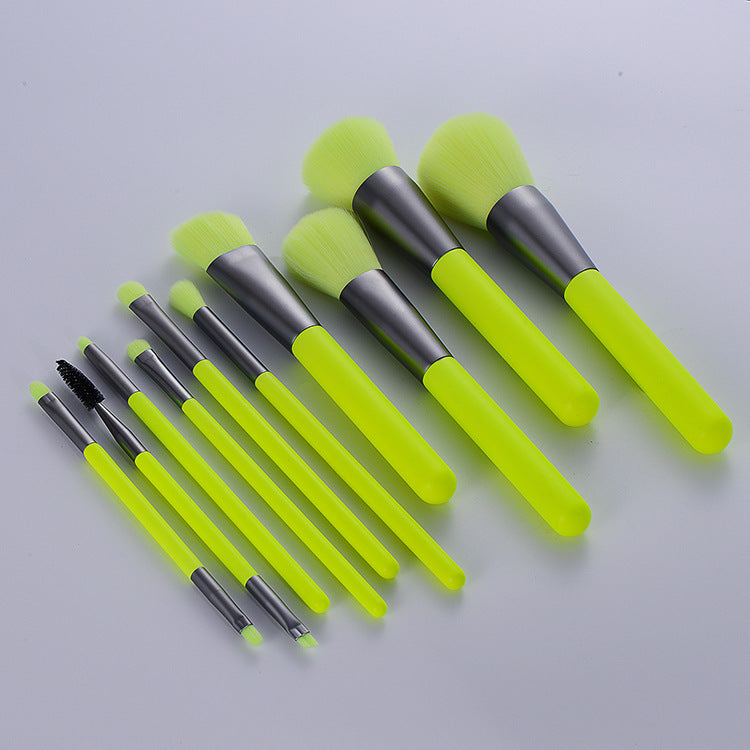 JMT-176714 10-Piece Neon Makeup Brush Set with Fluorescent Green Handles and Soft Bristles