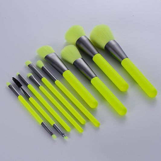 JMT-176714 10-Piece Neon Makeup Brush Set with Fluorescent Green Handles and Soft Bristles